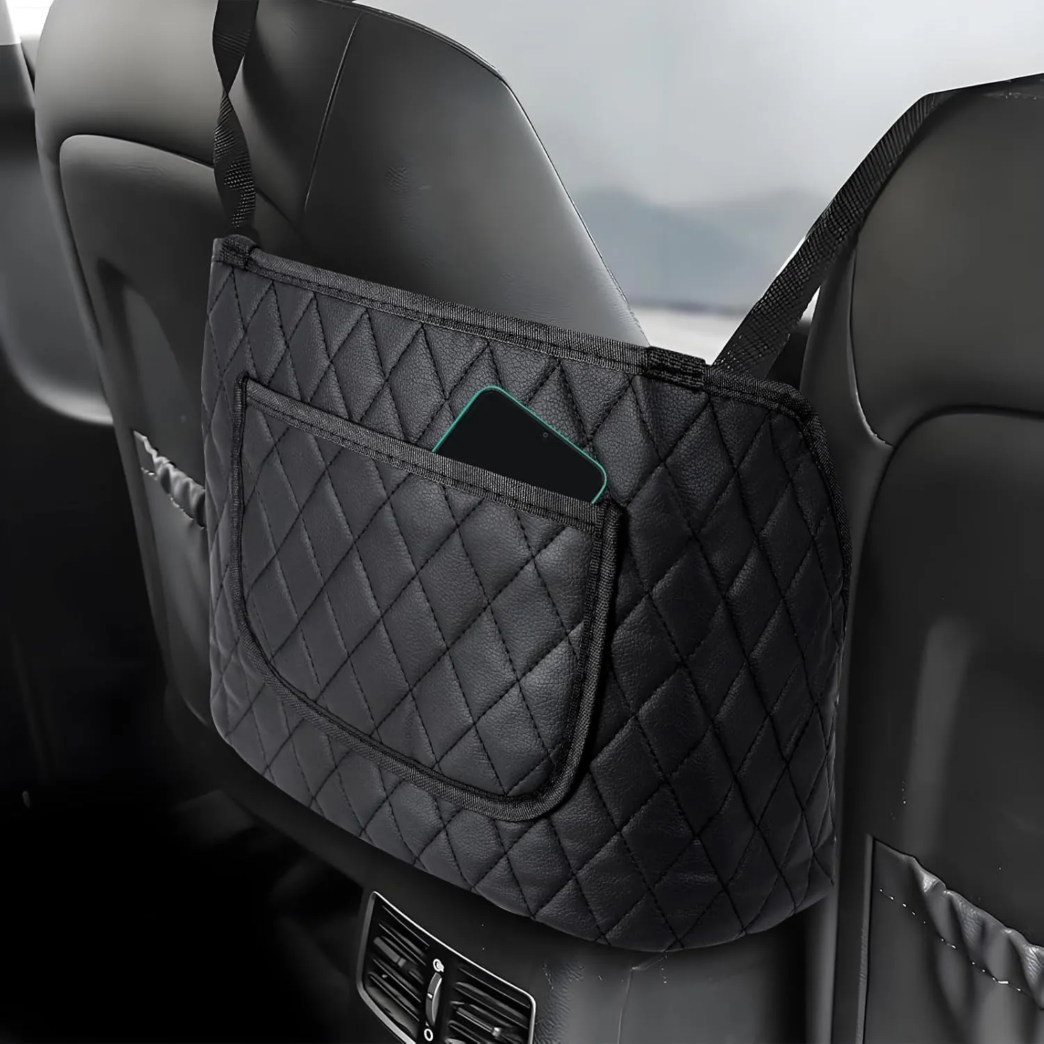 Car Purse Holder Between Seats, Leather Auto Pocket Handbag Holder, Large Capacity Driver Purse Storage Pouch Organizer, Backseat Dog Pet Barrier, Universal Car Accessories