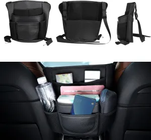 Car Purse Holder Between Seats PU Leather With Carbon Fiber Texture Bag Holder Above Armrest Box Tissue Holder Front Seat Snack Storage Bag Organizer(Large Size)