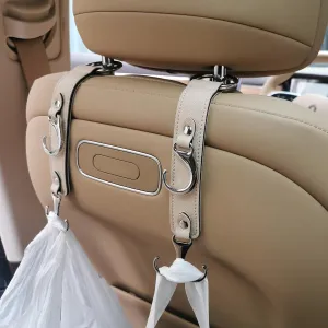 Car Purse Hook for Men Women-Upgraded 3 in 1 Stronger Superior Leather Car Purse Holder Vehicle Seat Headrest Hanger Hooks for Grocery Bag Coats Umbrellas Handbag Car Hooks Car Accessories Interior