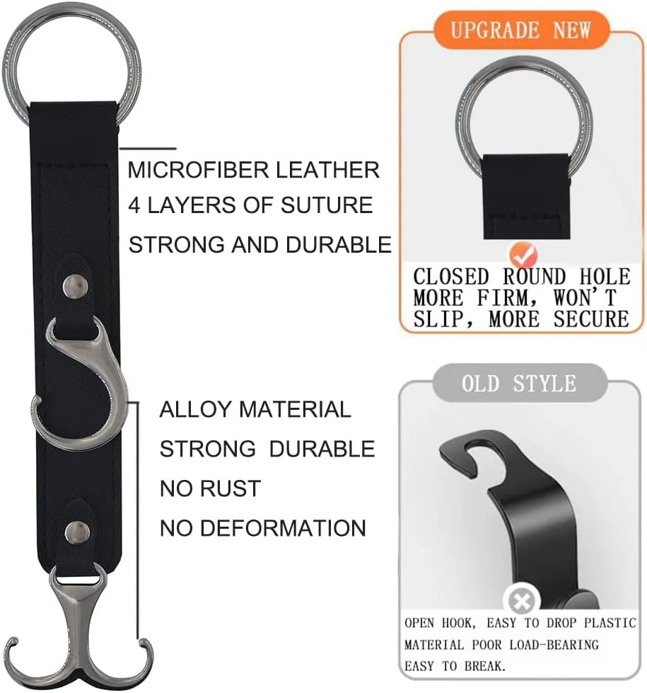 Car Purse Hook for Men Women-Upgraded 3 in 1 Stronger Superior Leather Car Purse Holder Vehicle Seat Headrest Hanger Hooks for Grocery Bag Coats Umbrellas Handbag Car Hooks Car Accessories Interior