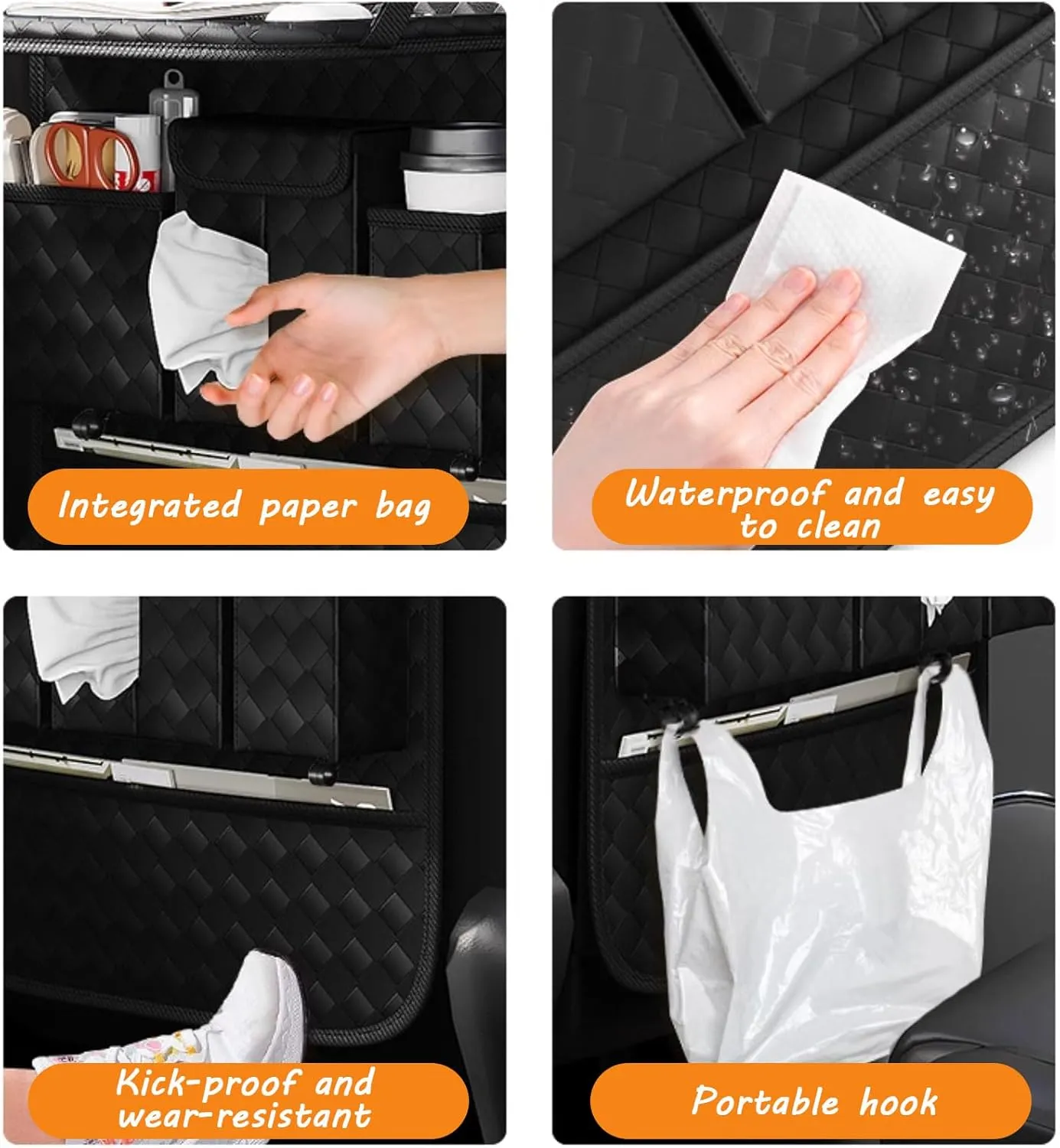 Car Rear Seat Back Storage Bag for Dodge Dakota Charger SRT Hellcat 2017-2023,Storage Pockets with Foldable Tray Protectorsm,Kick Mats Travel Accessories,1pc-B