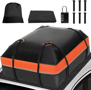 Car Roof Bag Rooftop Cargo Carrier Bag 15 Cubic Feet Waterproof for All Cars with/Without Rack, Includes Anti-Slip Mat, 8 Reinforced Straps, 6 Door Hooks, Storage Bag, Luggage Lock by MCCKLE