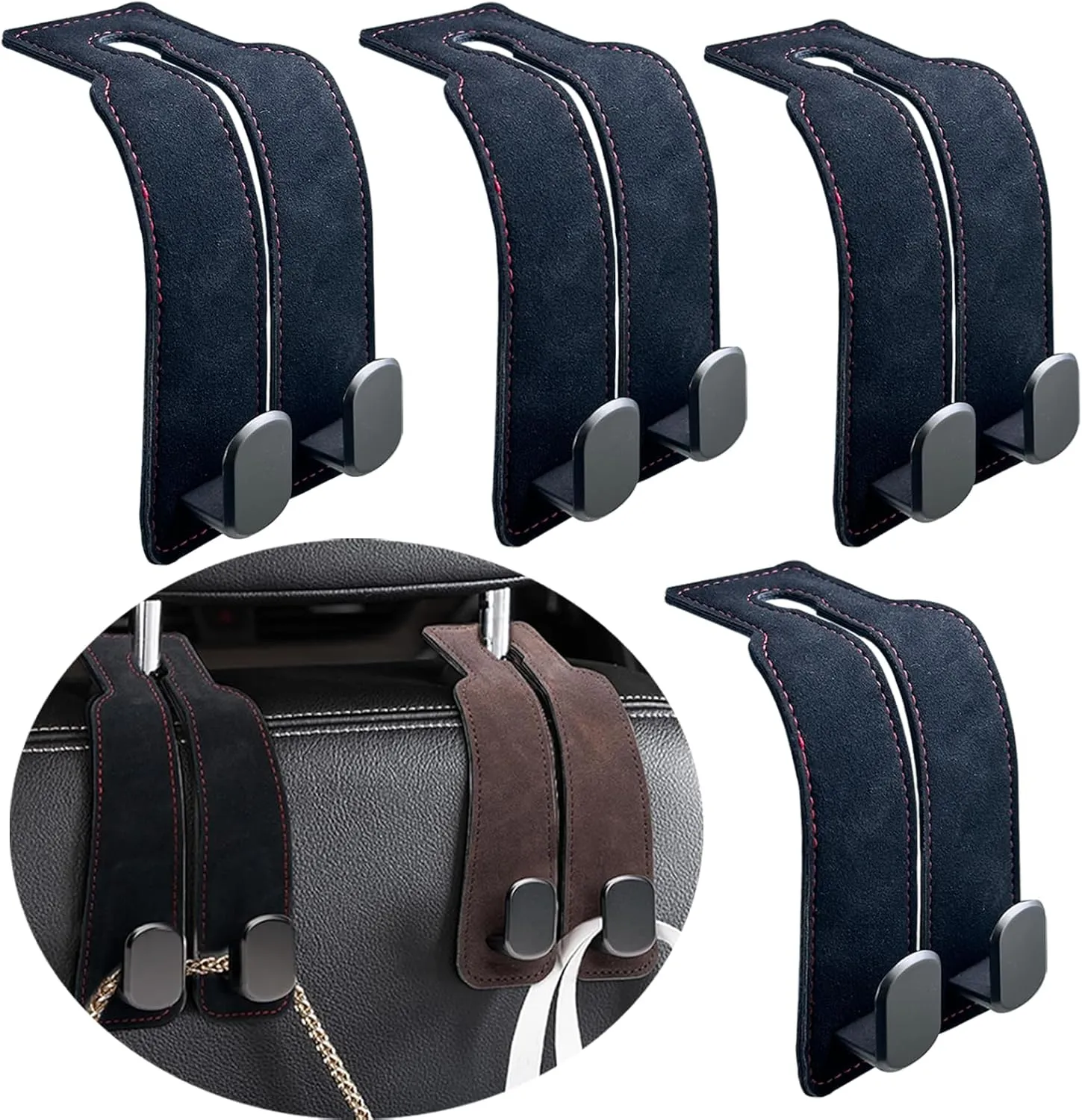 Car Seat Headrest Hooks, SUV Seat Backrest Double Tier Organiser, Truck Seat Headrest Hooks Organiser, Backrest Mobile Phone Handbag Organiser