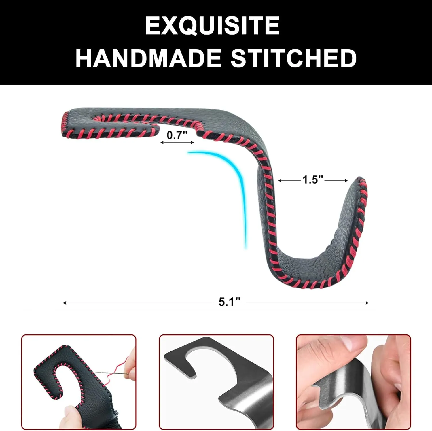 Car Seat Hooks for Purses and Bags, 4 Pack Car Purse Holder for Grocery Bag Handbag Clothes, Metal Headrest Hooks Covered by Leather, Black Red