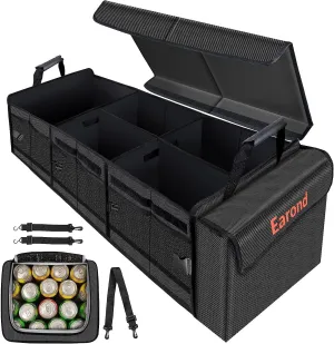Car Trunk Organizer with Portable Leakproof Cooler Bag,Foldable Cover,Adjustable Securing Straps,Collapsible for Car,SUV,Truck and Other Vehicles(4-in-1 with Cooler)