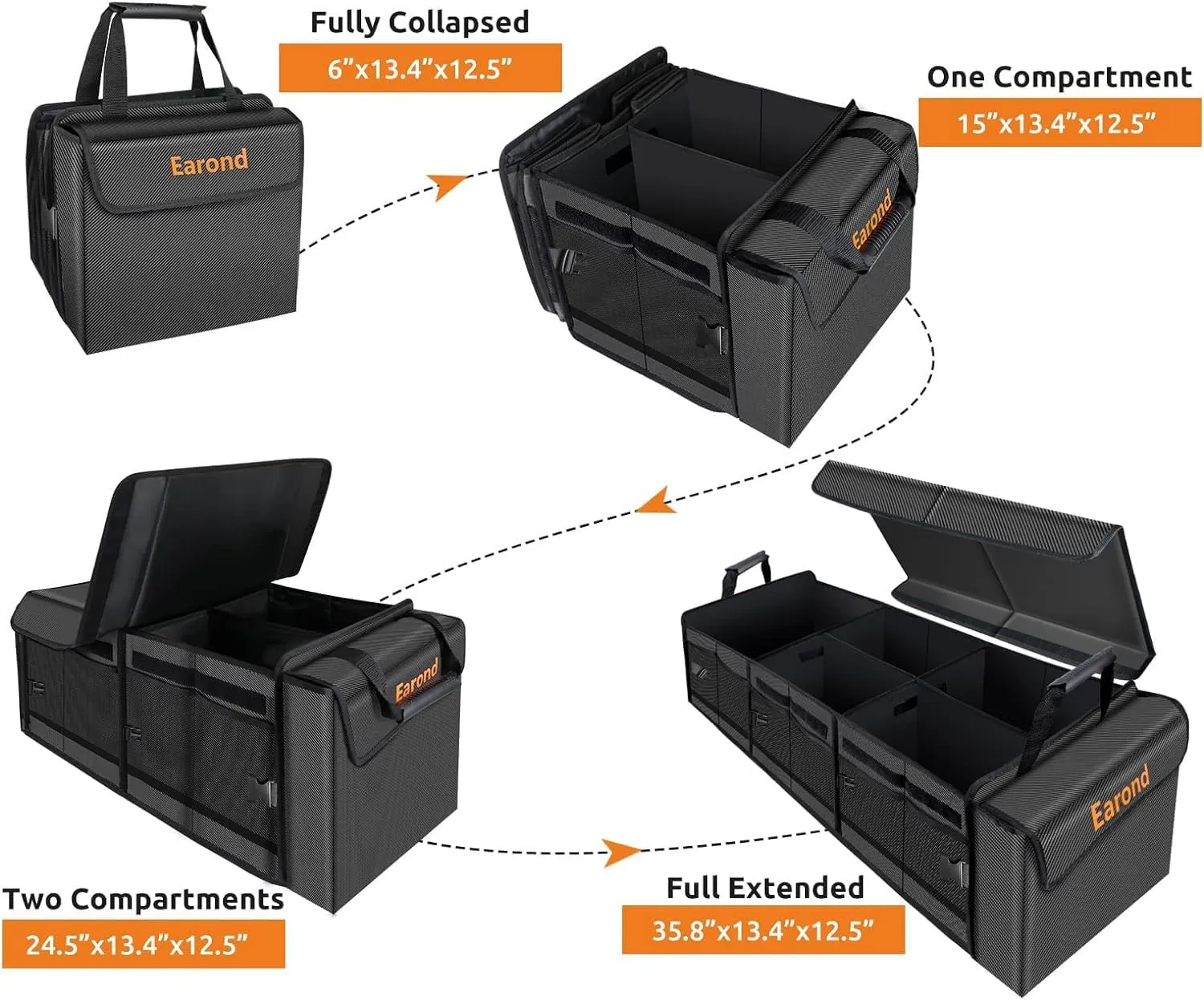 Car Trunk Organizer with Portable Leakproof Cooler Bag,Foldable Cover,Adjustable Securing Straps,Collapsible for Car,SUV,Truck and Other Vehicles(4-in-1 with Cooler)