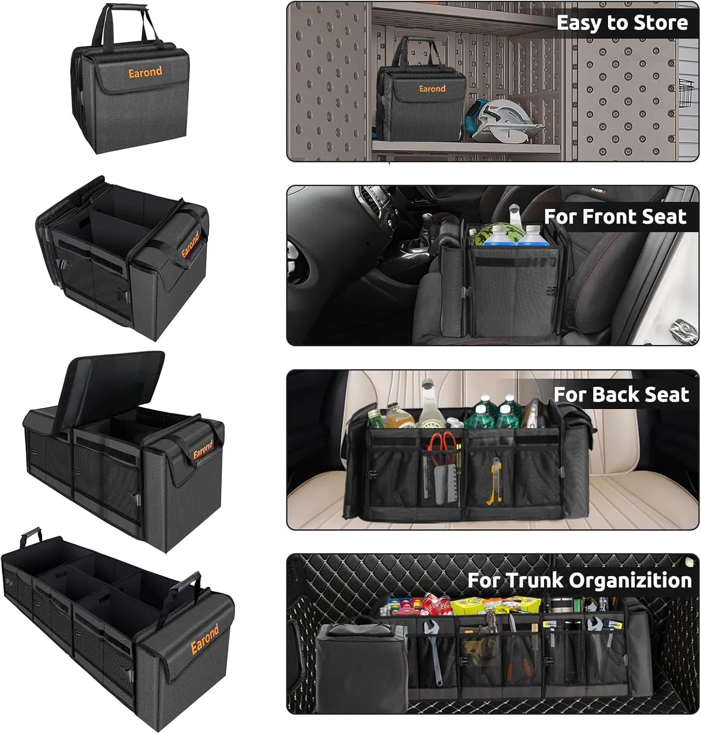 Car Trunk Organizer with Portable Leakproof Cooler Bag,Foldable Cover,Adjustable Securing Straps,Collapsible for Car,SUV,Truck and Other Vehicles(4-in-1 with Cooler)