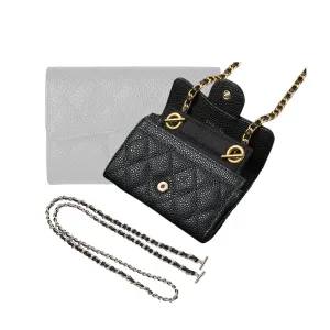 Card Holder Conversion Kit for Small Flap Wallet Insert & Chain Strap, Classic Small Wallet on Chain, Credit Card Holder Insert Crossbody Converter Kit (120cm Old Silver Metal Chain, Black)
