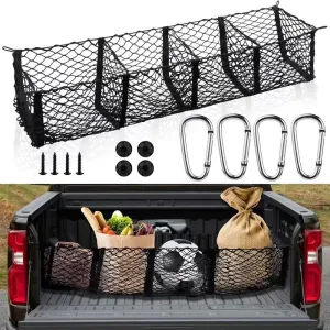 Cargo Net for Toyota Tundra 2024-2025 N80,Truck Bed Organizer,Pickup Truck Bed,4 Pocket Trucks Cargo Nets,Elastic Cargo Nets,Suitable for Car SUV Van Trunk Pickup, 110 * 30cm