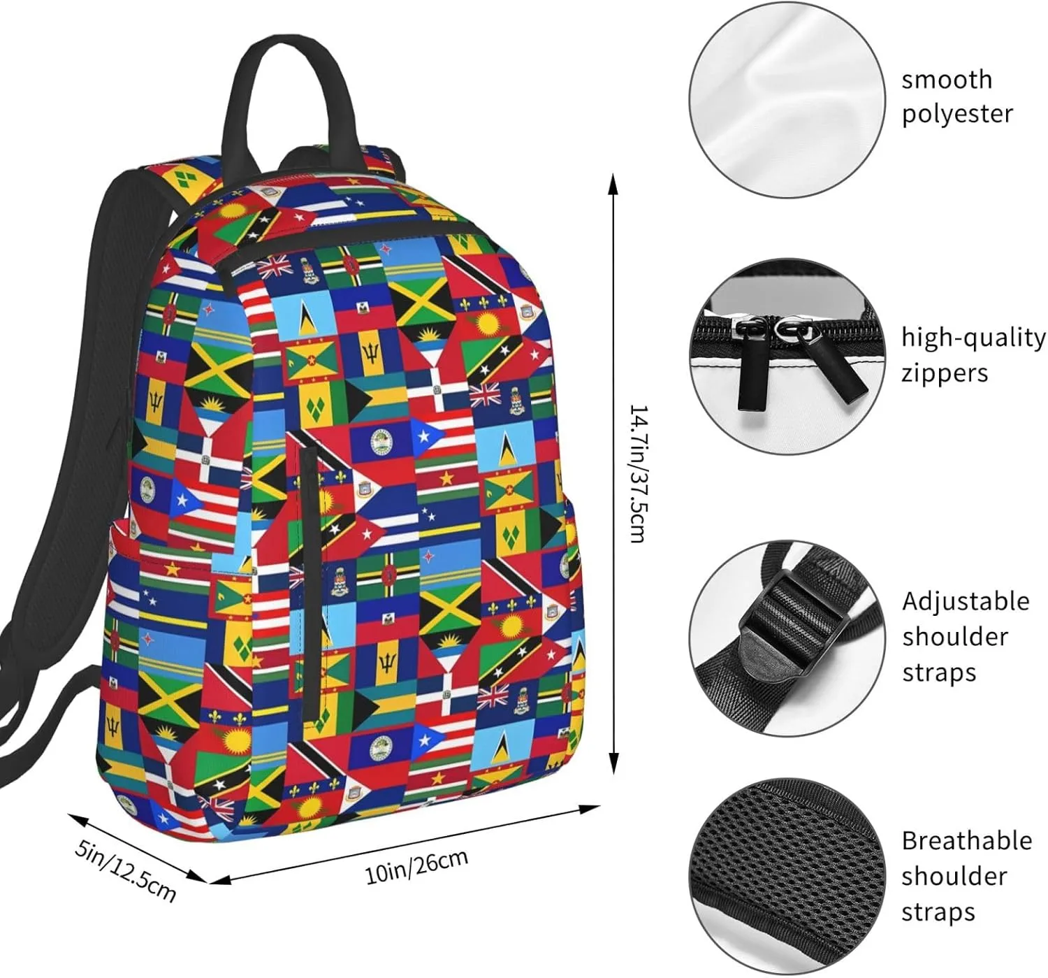 Caribbean Flags Casual Backpacks Laptop Backpack Outdoor Travel Rucksack Sport Carry-On Daypack Lightweight Bag with Multi-Pockets