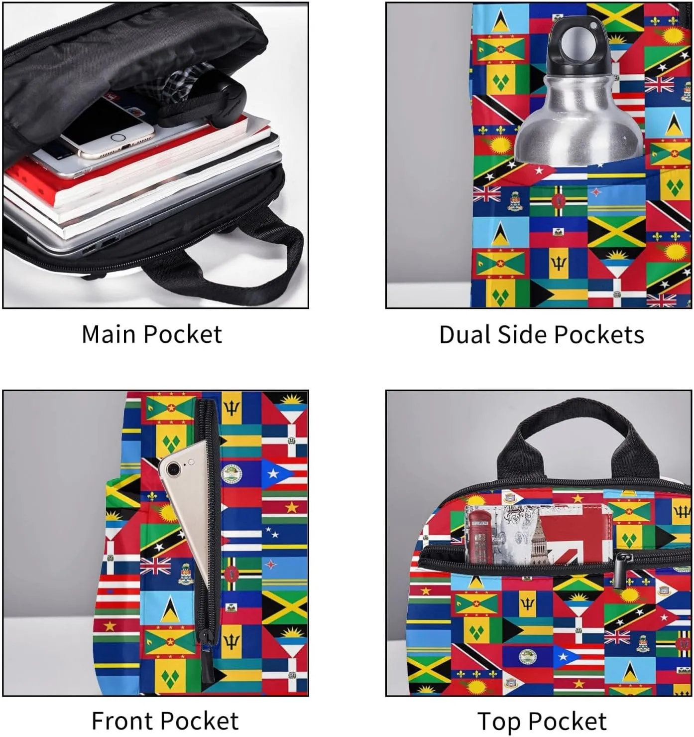 Caribbean Flags Casual Backpacks Laptop Backpack Outdoor Travel Rucksack Sport Carry-On Daypack Lightweight Bag with Multi-Pockets