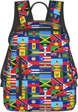 Caribbean Flags Casual Backpacks Laptop Backpack Outdoor Travel Rucksack Sport Carry-On Daypack Lightweight Bag with Multi-Pockets