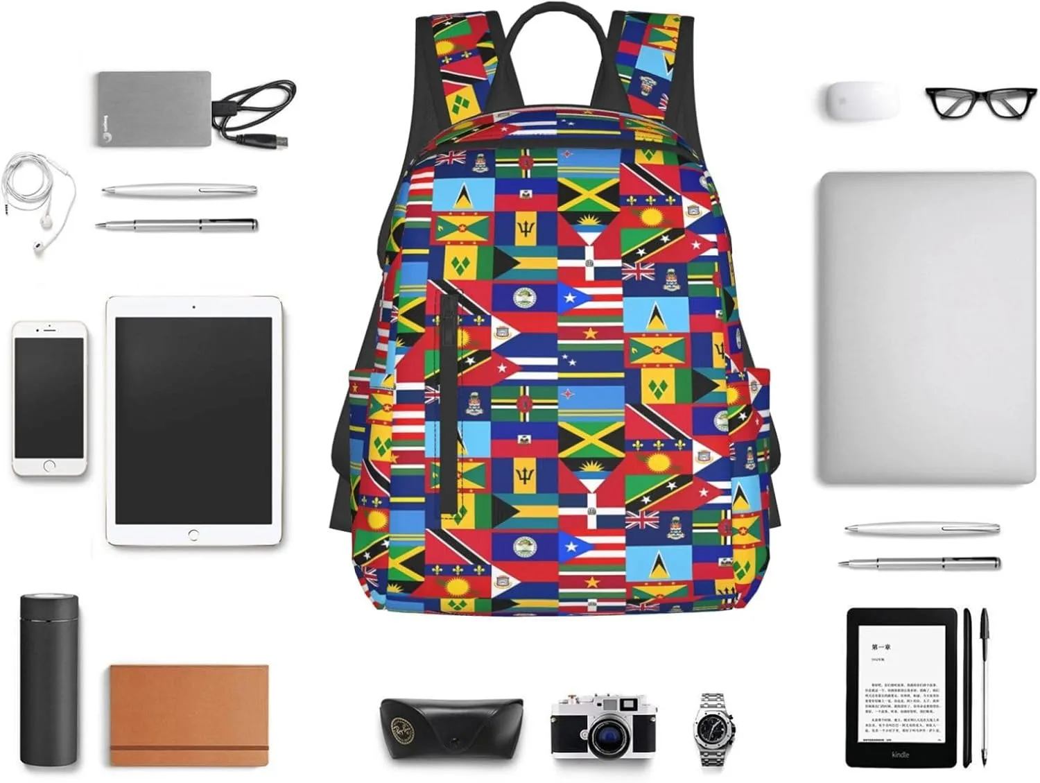 Caribbean Flags Casual Backpacks Laptop Backpack Outdoor Travel Rucksack Sport Carry-On Daypack Lightweight Bag with Multi-Pockets