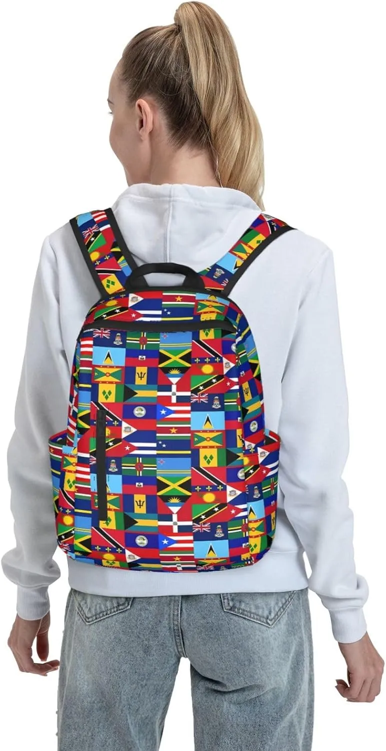 Caribbean Flags Casual Backpacks Laptop Backpack Outdoor Travel Rucksack Sport Carry-On Daypack Lightweight Bag with Multi-Pockets