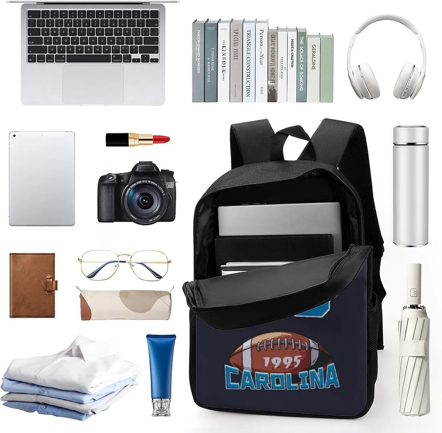 Carolina Backpack Custom Name Number Laptop Shoulder Bag Bookbag Personalized Sports Gift for Men Women Boy Girl, 17 Inch