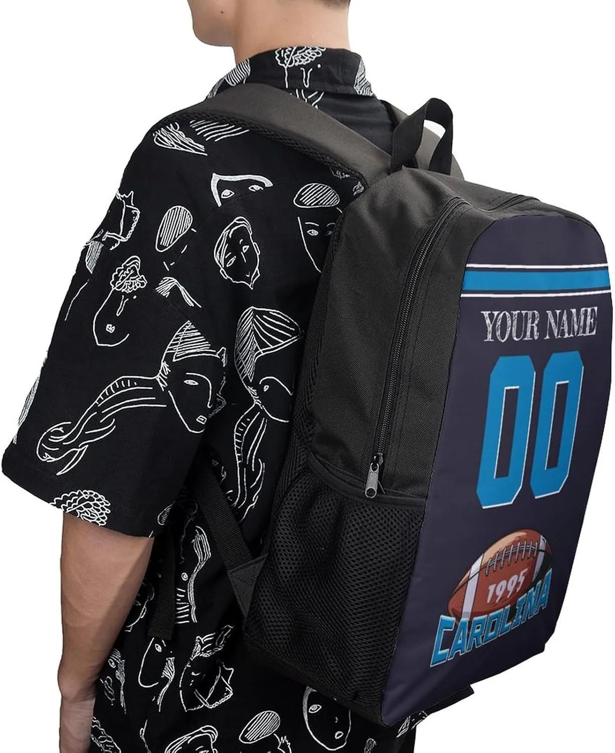 Carolina Backpack Custom Name Number Laptop Shoulder Bag Bookbag Personalized Sports Gift for Men Women Boy Girl, 17 Inch