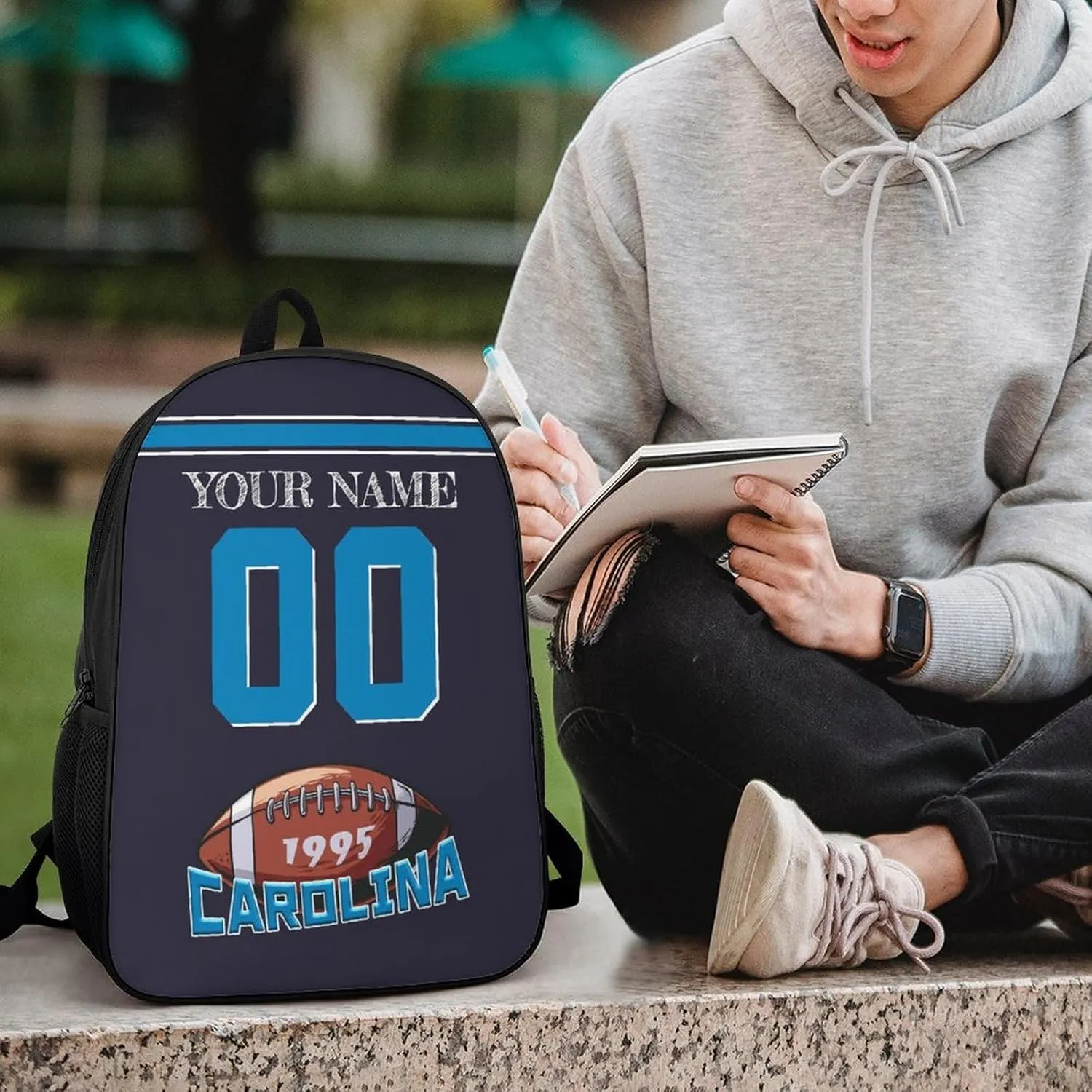 Carolina Backpack Custom Name Number Laptop Shoulder Bag Bookbag Personalized Sports Gift for Men Women Boy Girl, 17 Inch