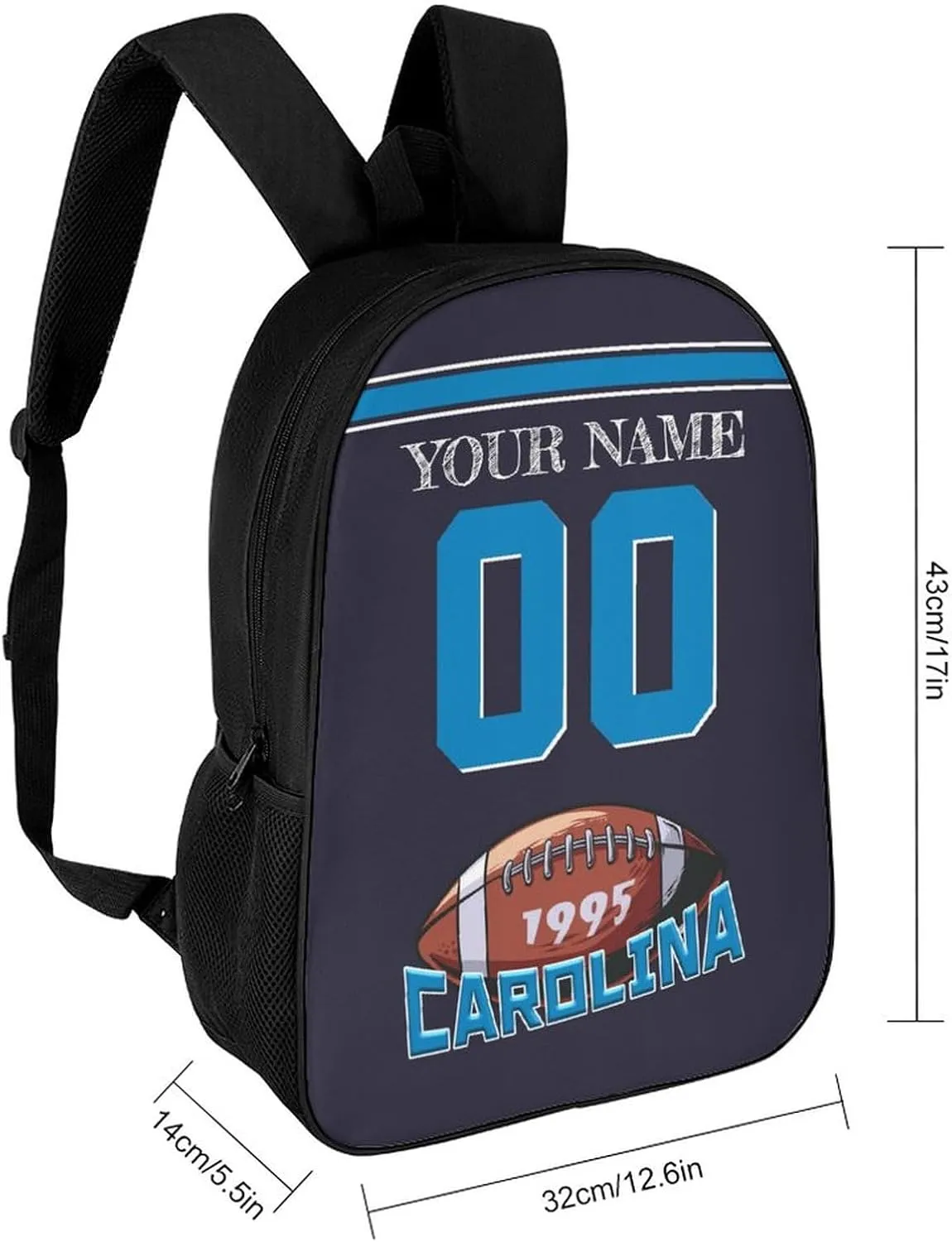 Carolina Backpack Custom Name Number Laptop Shoulder Bag Bookbag Personalized Sports Gift for Men Women Boy Girl, 17 Inch