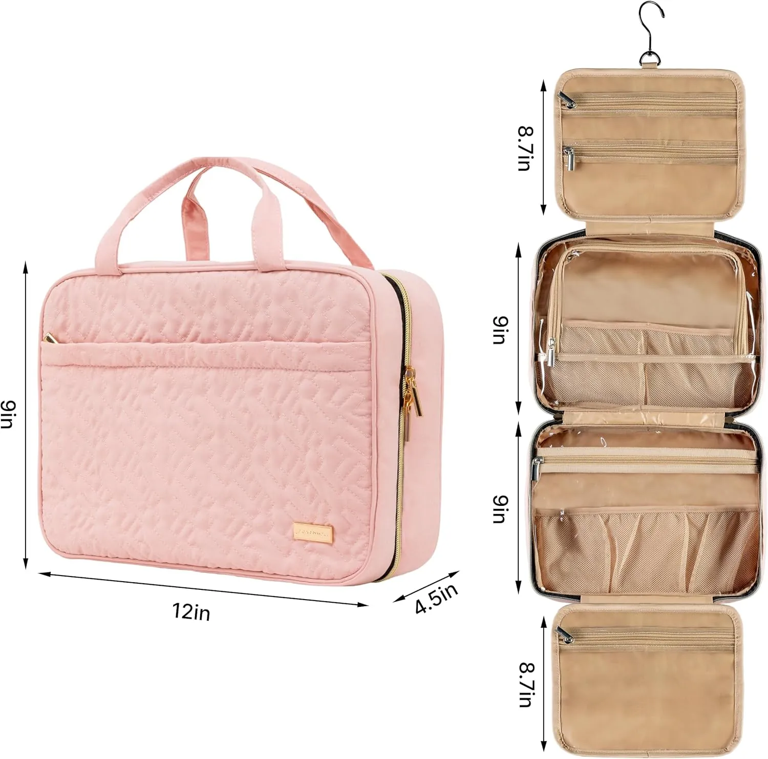 Carrywell |Not Made In China| Hanging Toiletry Bag For Women, Cosmetic and Toiletries Bags, Travel Make Up Organizer, Water-Resistant Case For Cosmetics, Makeup and Brushes (Pink, Medium)
