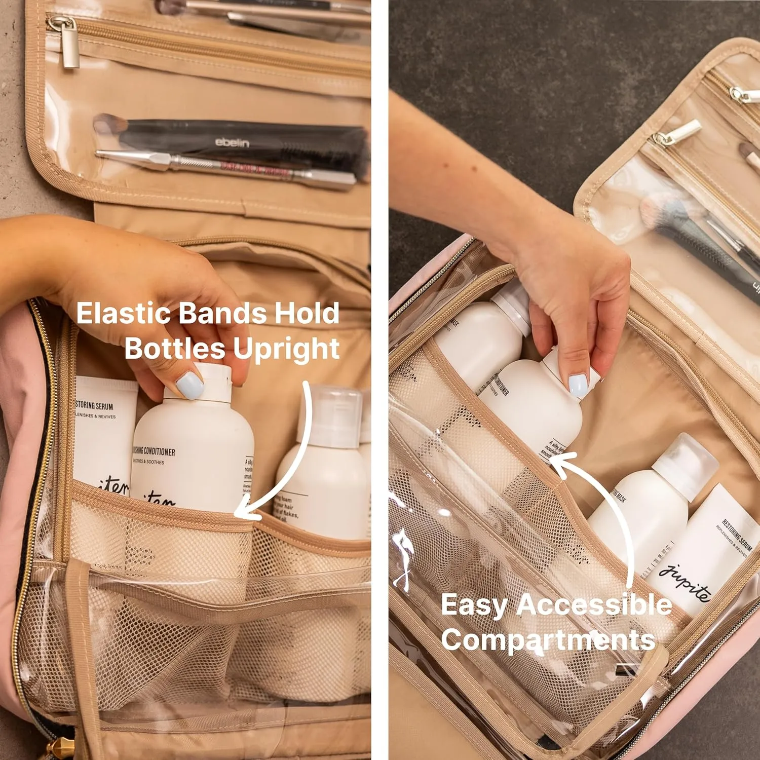 Carrywell |Not Made In China| Hanging Toiletry Bag For Women, Cosmetic and Toiletries Bags, Travel Make Up Organizer, Water-Resistant Case For Cosmetics, Makeup and Brushes (Pink, Medium)