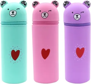 Cartoon Bear Pencil Holder Silicone Pen Bag Pouches Zippered Case Standing For Student New 2026 High Reliable Electronic Component, Precision, Stable Performance