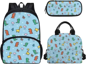 Cartoon Dinosaur 17 Inch Kids Backpack with Lunch Bag Large Capacity Pencil Case for Toddler School Kids Kindergarten Elementary Sturdy Bookbag Sets for School