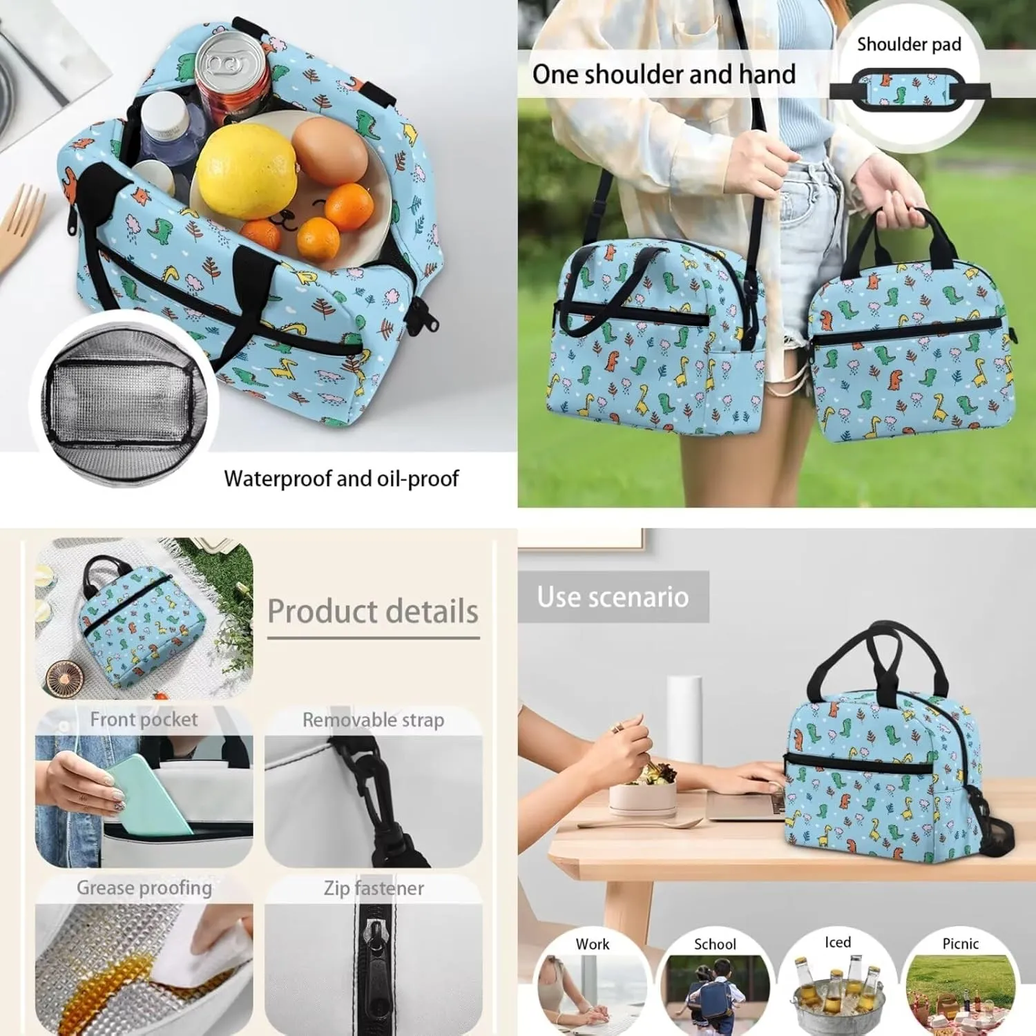 Cartoon Dinosaur 17 Inch Kids Backpack with Lunch Bag Large Capacity Pencil Case for Toddler School Kids Kindergarten Elementary Sturdy Bookbag Sets for School