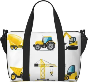 Cartoon Heavy Machinery Truck Zippered Tote Bags For Women,Duffle Bag For Men,Spacious Travel Bag For Weekend Getaways