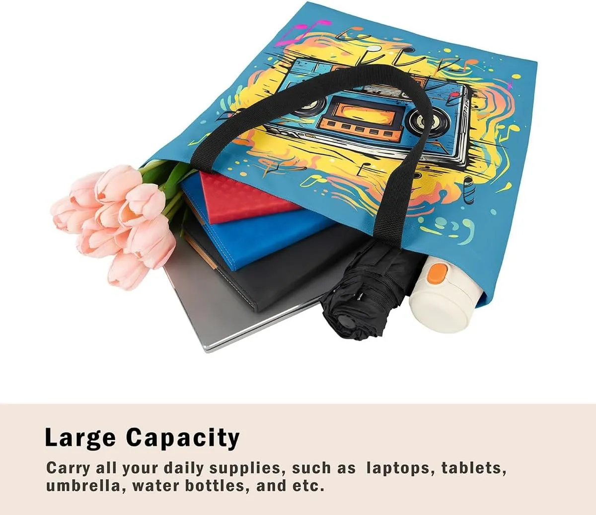 Cartoon Style Handbag Audio Cassette Video Canvas Tote Cute Rabbits Canvas Tote Bag