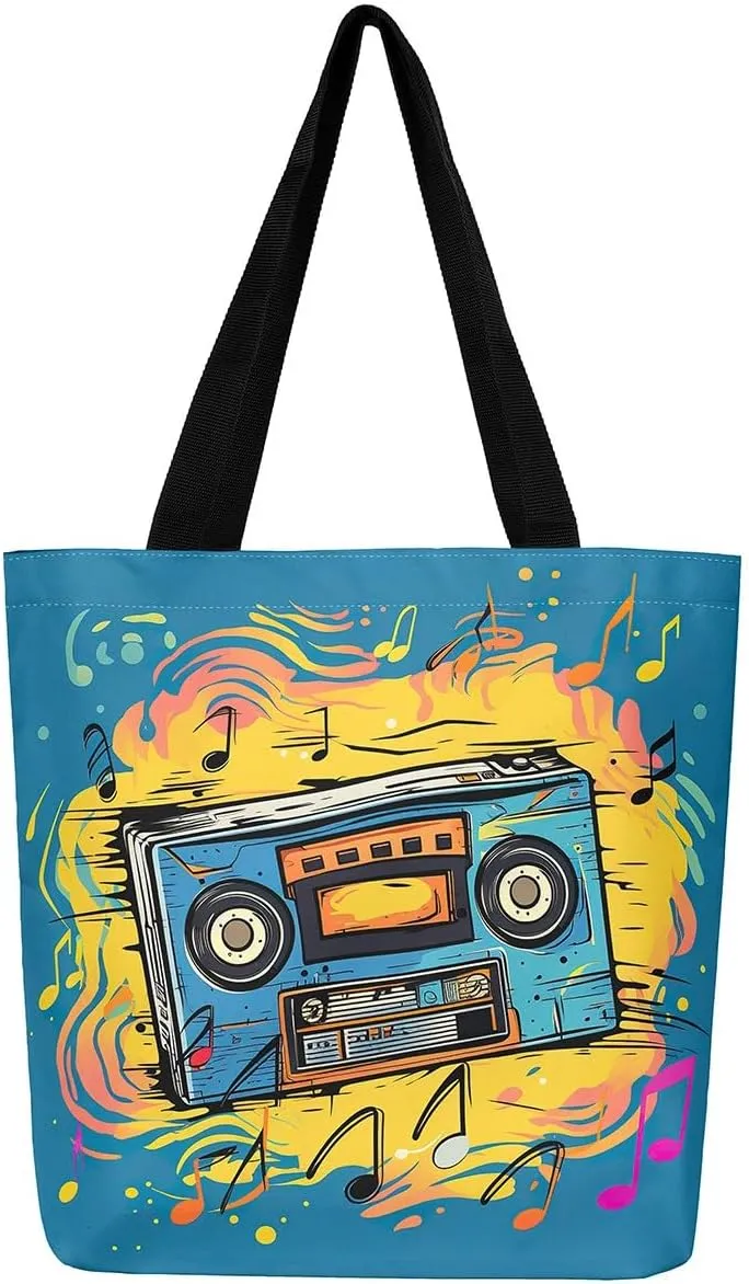 Cartoon Style Handbag Audio Cassette Video Canvas Tote Cute Rabbits Canvas Tote Bag