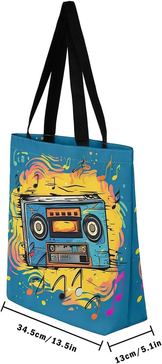 Cartoon Style Handbag Audio Cassette Video Canvas Tote Cute Rabbits Canvas Tote Bag
