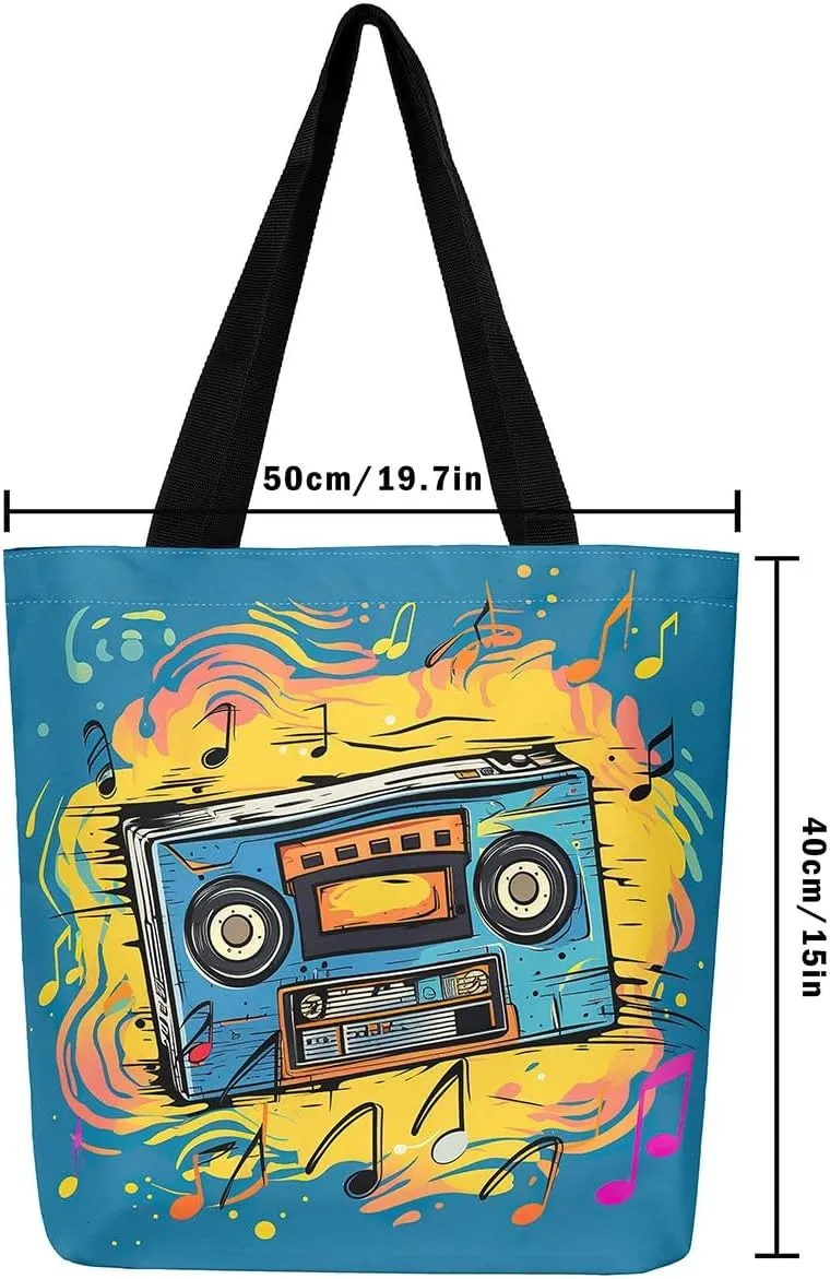 Cartoon Style Handbag Audio Cassette Video Canvas Tote Cute Rabbits Canvas Tote Bag