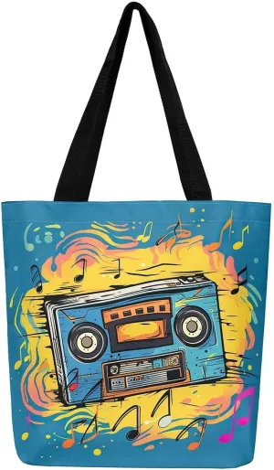 Cartoon Style Handbag Audio Cassette Video Canvas Tote Cute Rabbits Canvas Tote Bag