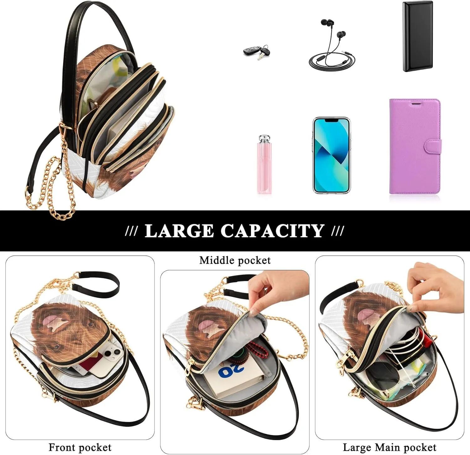 Cartoon Women's Crossbody Bags Quilted Purse with Chain Phone Purse Handbag