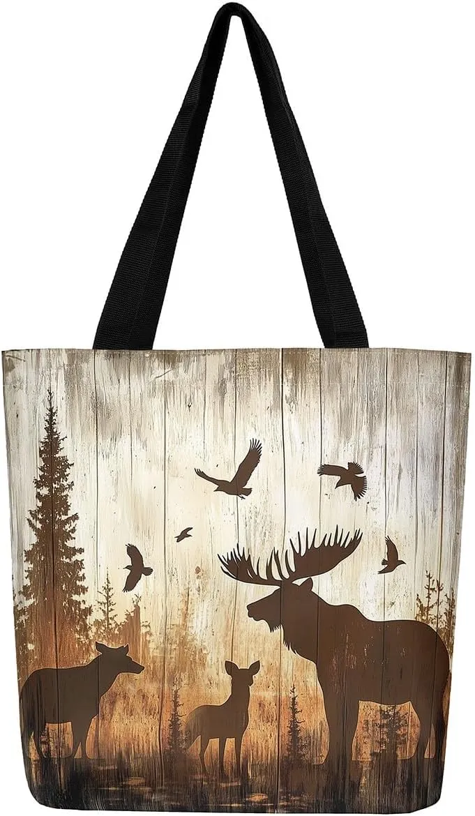 Castle Fairy Tropical African Wildlife Shoulder Handbags for Shopping Gym,Hunting Animal Canvas Tote Bag,Rustic Travel Bag