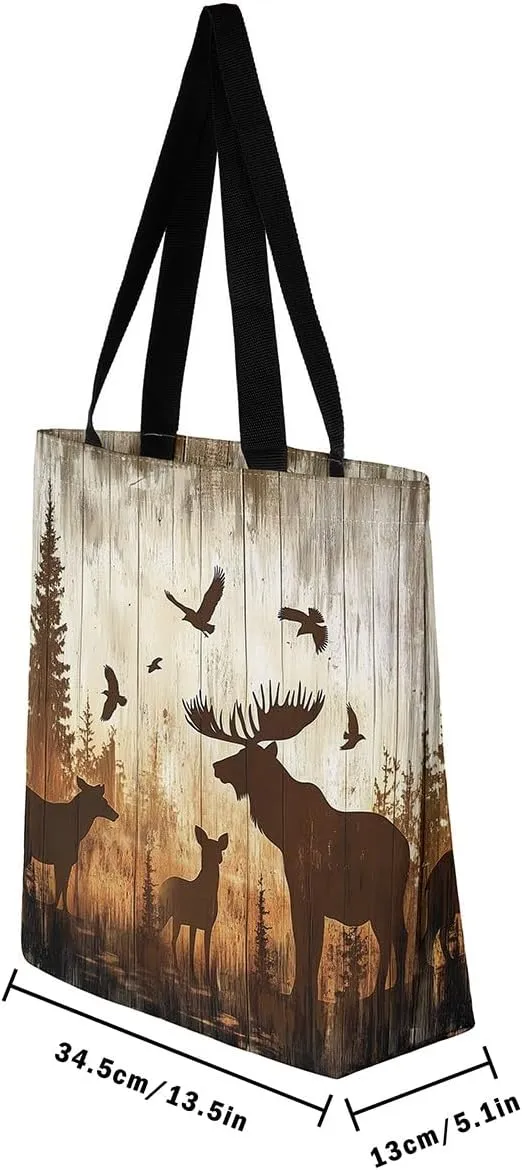 Castle Fairy Tropical African Wildlife Shoulder Handbags for Shopping Gym,Hunting Animal Canvas Tote Bag,Rustic Travel Bag