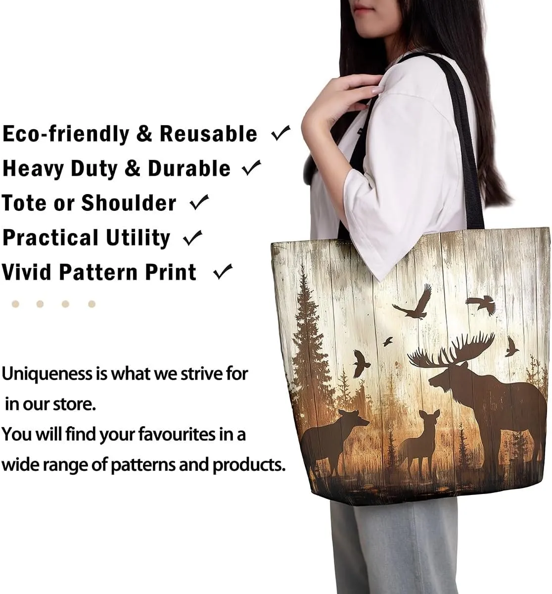 Castle Fairy Tropical African Wildlife Shoulder Handbags for Shopping Gym,Hunting Animal Canvas Tote Bag,Rustic Travel Bag