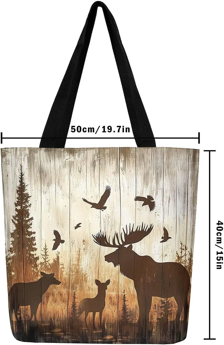 Castle Fairy Tropical African Wildlife Shoulder Handbags for Shopping Gym,Hunting Animal Canvas Tote Bag,Rustic Travel Bag