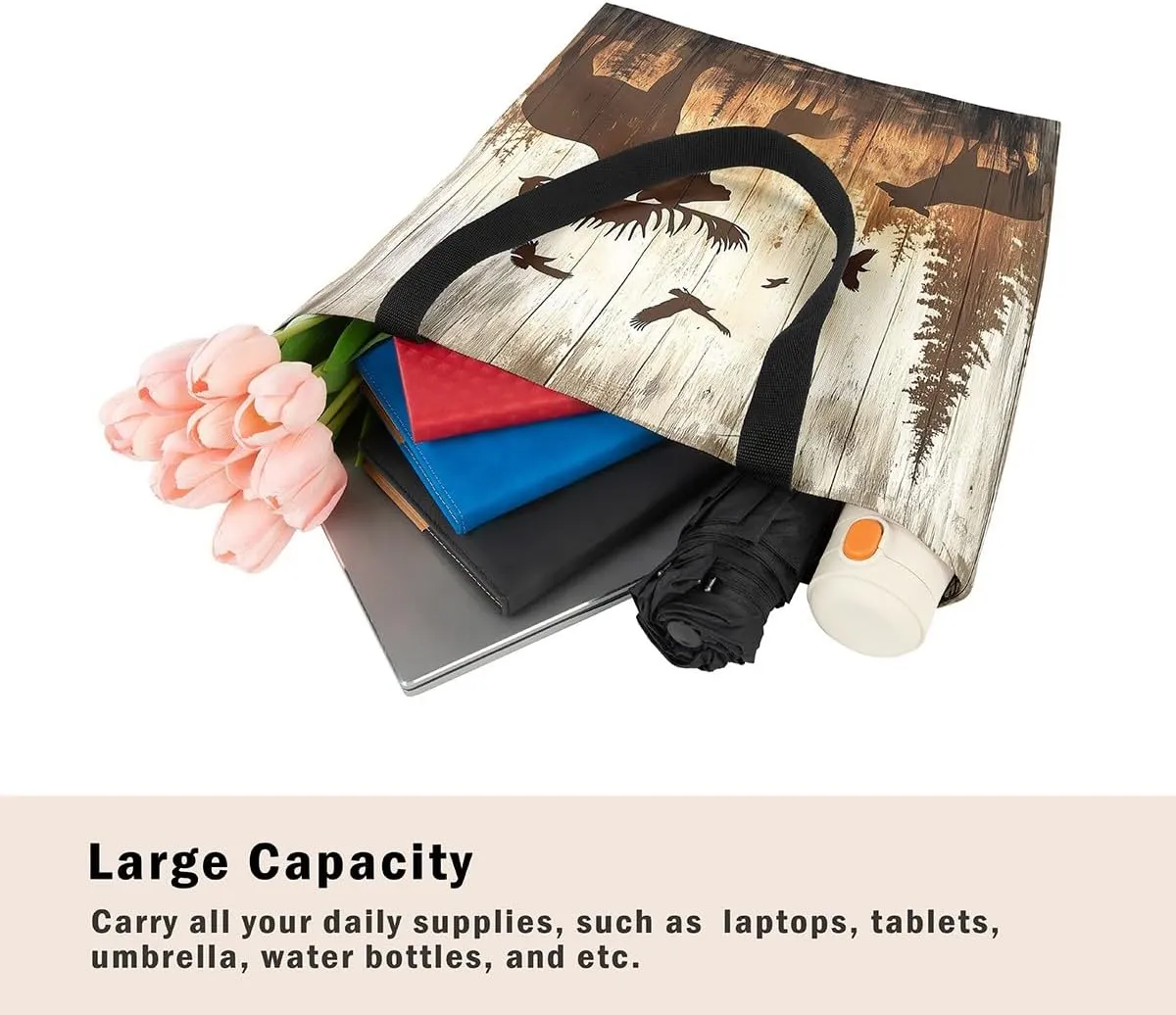 Castle Fairy Tropical African Wildlife Shoulder Handbags for Shopping Gym,Hunting Animal Canvas Tote Bag,Rustic Travel Bag