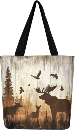 Castle Fairy Tropical African Wildlife Shoulder Handbags for Shopping Gym,Hunting Animal Canvas Tote Bag,Rustic Travel Bag