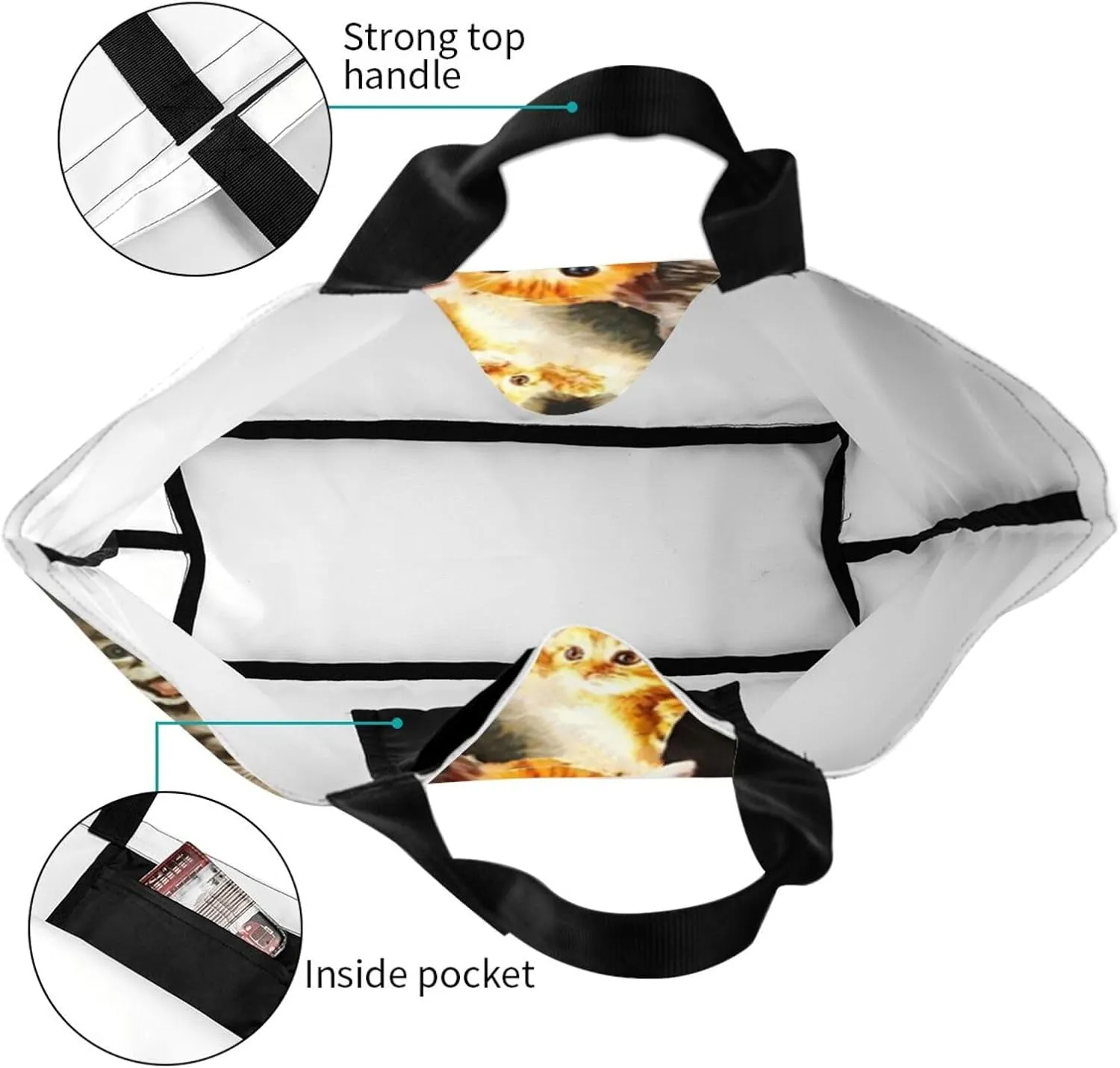 Cat Canvas Tote Bag Cute Cat Shoulder Bag Handbag Cute Animal Casual Cat Grocery Bags Cute Bag for Outdoors