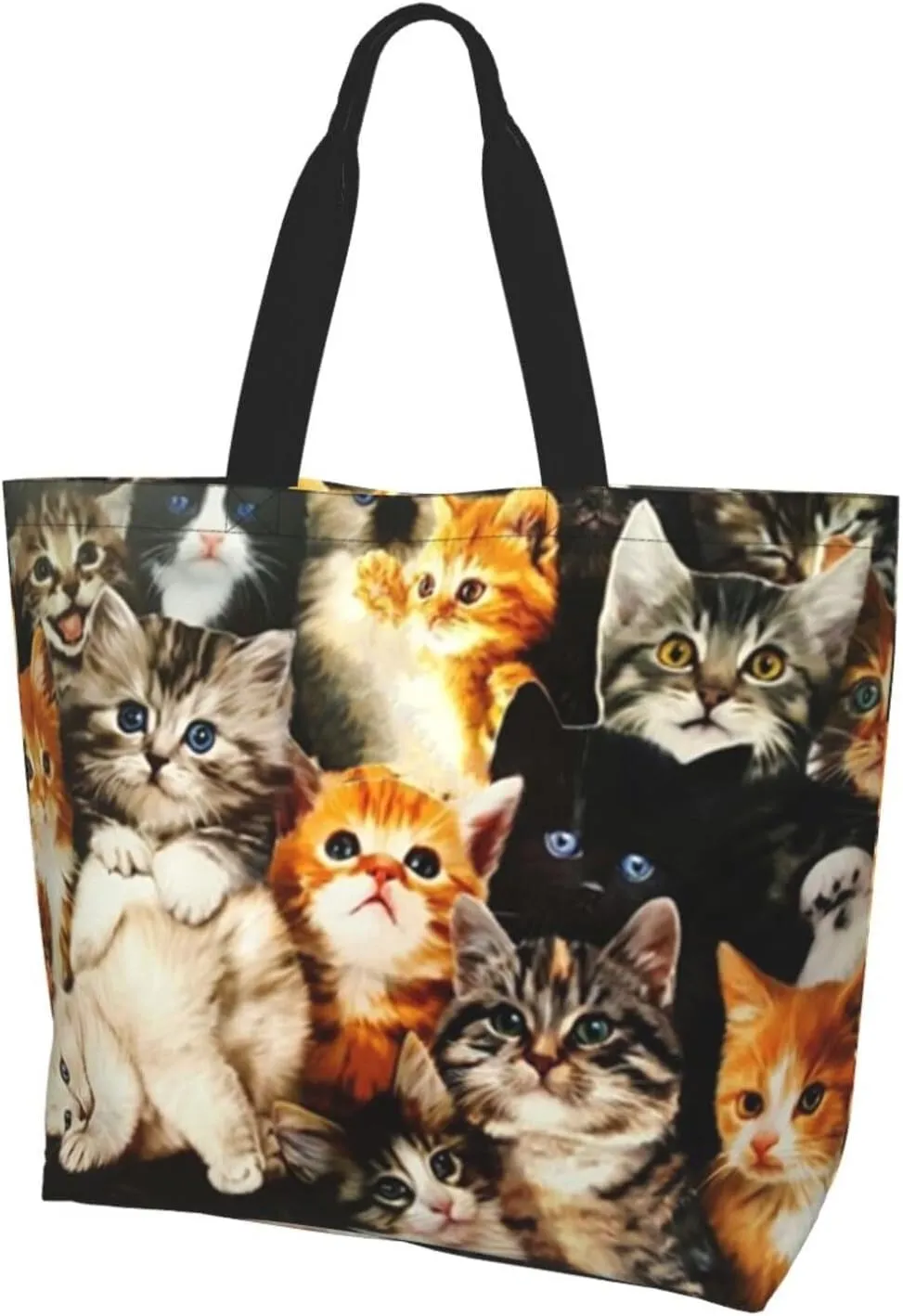 Cat Canvas Tote Bag Cute Cat Shoulder Bag Handbag Cute Animal Casual Cat Grocery Bags Cute Bag for Outdoors