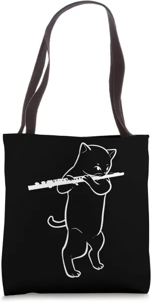 Cat Playing Flute Instrumentalist Tote Bag