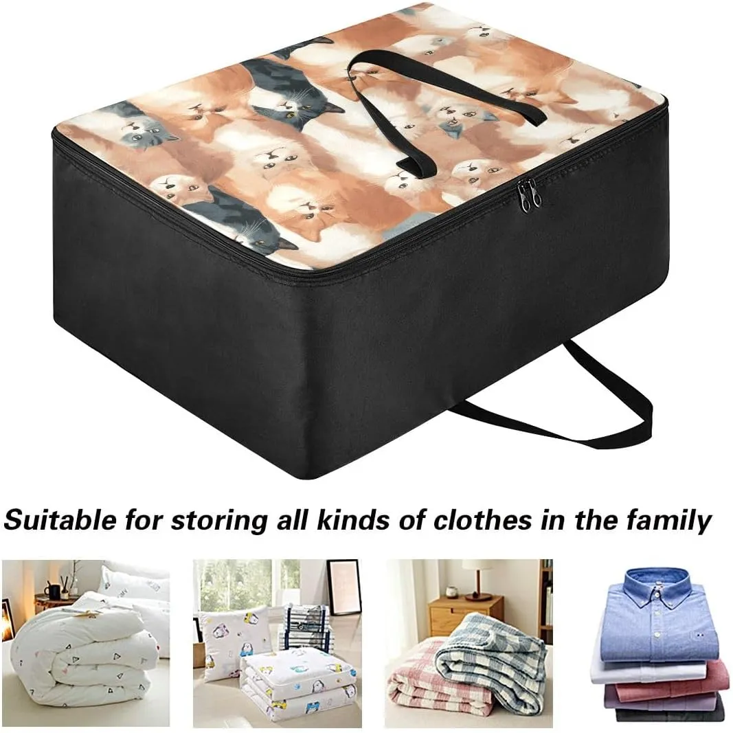 Cats Brwon and Black Storage Bag Moving Supplies with Sturdy Handle and Durable Zipper, Zippered Storage Bag for Moving