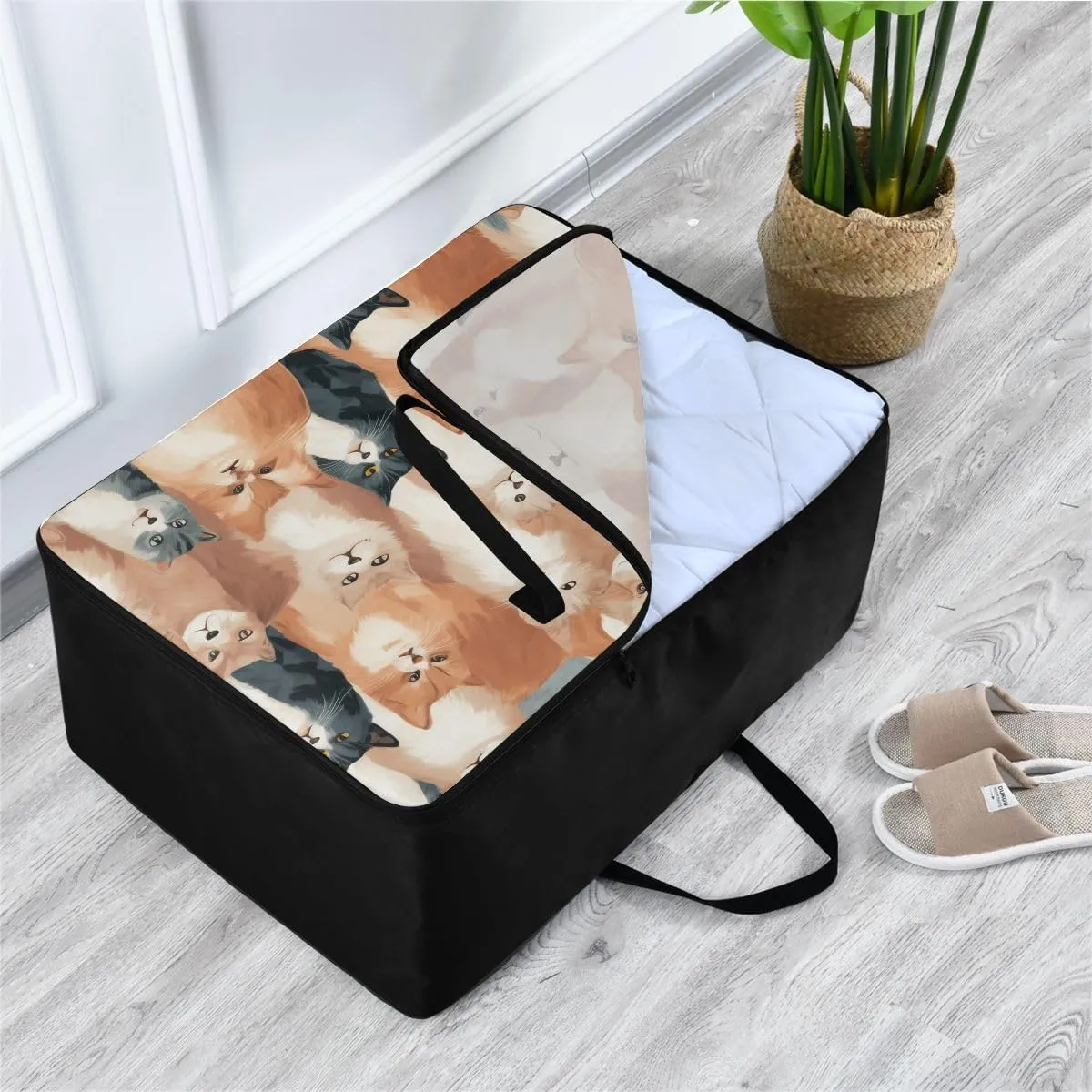 Cats Brwon and Black Storage Bag Moving Supplies with Sturdy Handle and Durable Zipper, Zippered Storage Bag for Moving