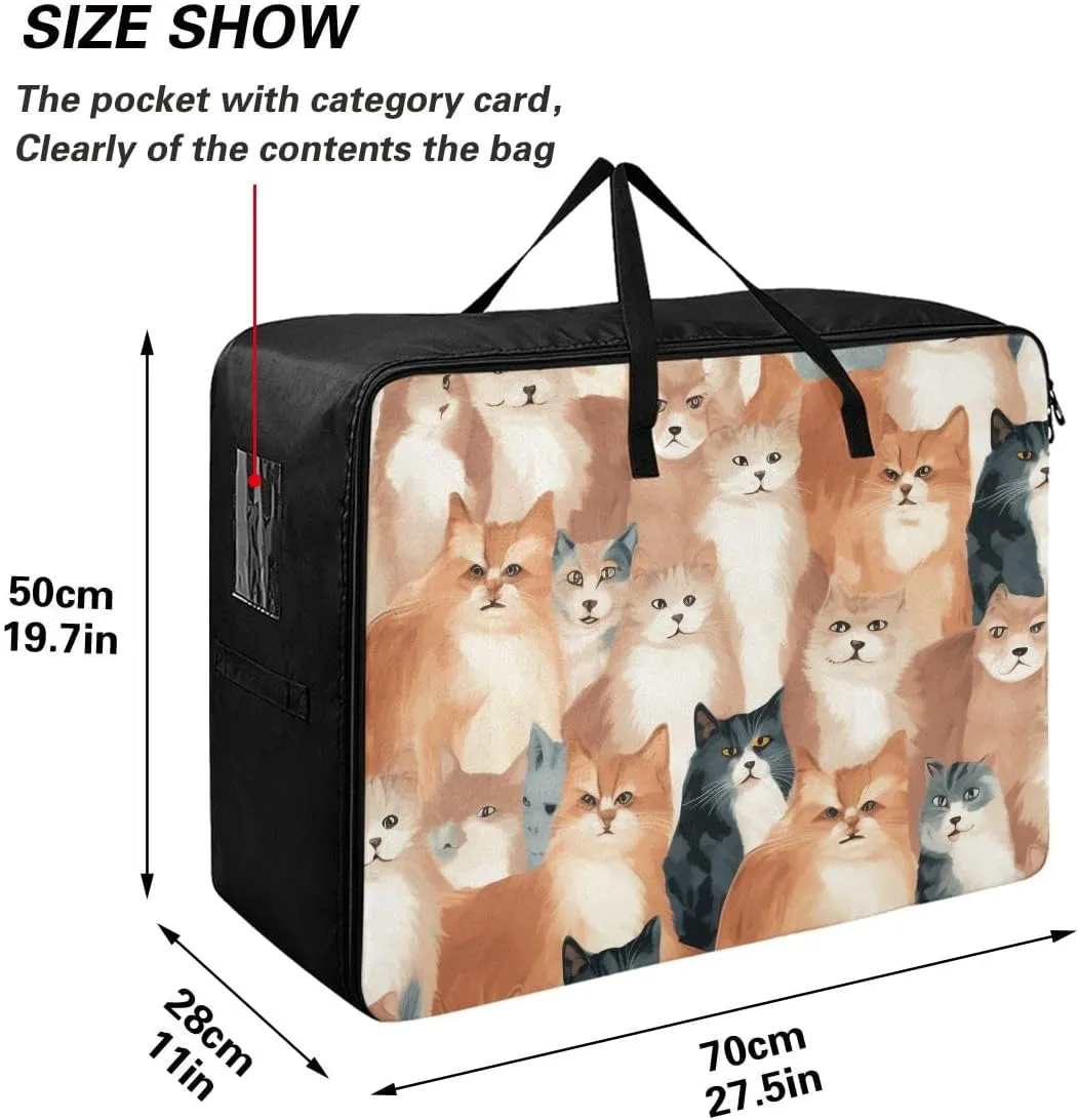 Cats Brwon and Black Storage Bag Moving Supplies with Sturdy Handle and Durable Zipper, Zippered Storage Bag for Moving