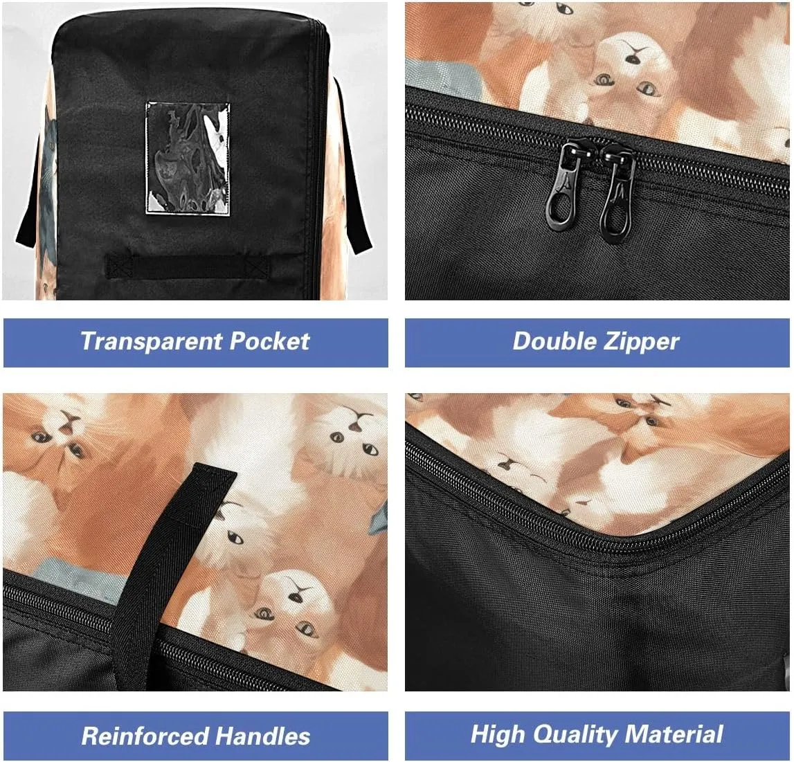 Cats Brwon and Black Storage Bag Moving Supplies with Sturdy Handle and Durable Zipper, Zippered Storage Bag for Moving