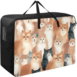 Cats Brwon and Black Storage Bag Moving Supplies with Sturdy Handle and Durable Zipper, Zippered Storage Bag for Moving