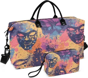 CEBUGI Carnival Masks and Beads Quilted Duffle Bag for Women Large Carry On Travel Weekend Bag Hospital Bags for Labor and Delivery