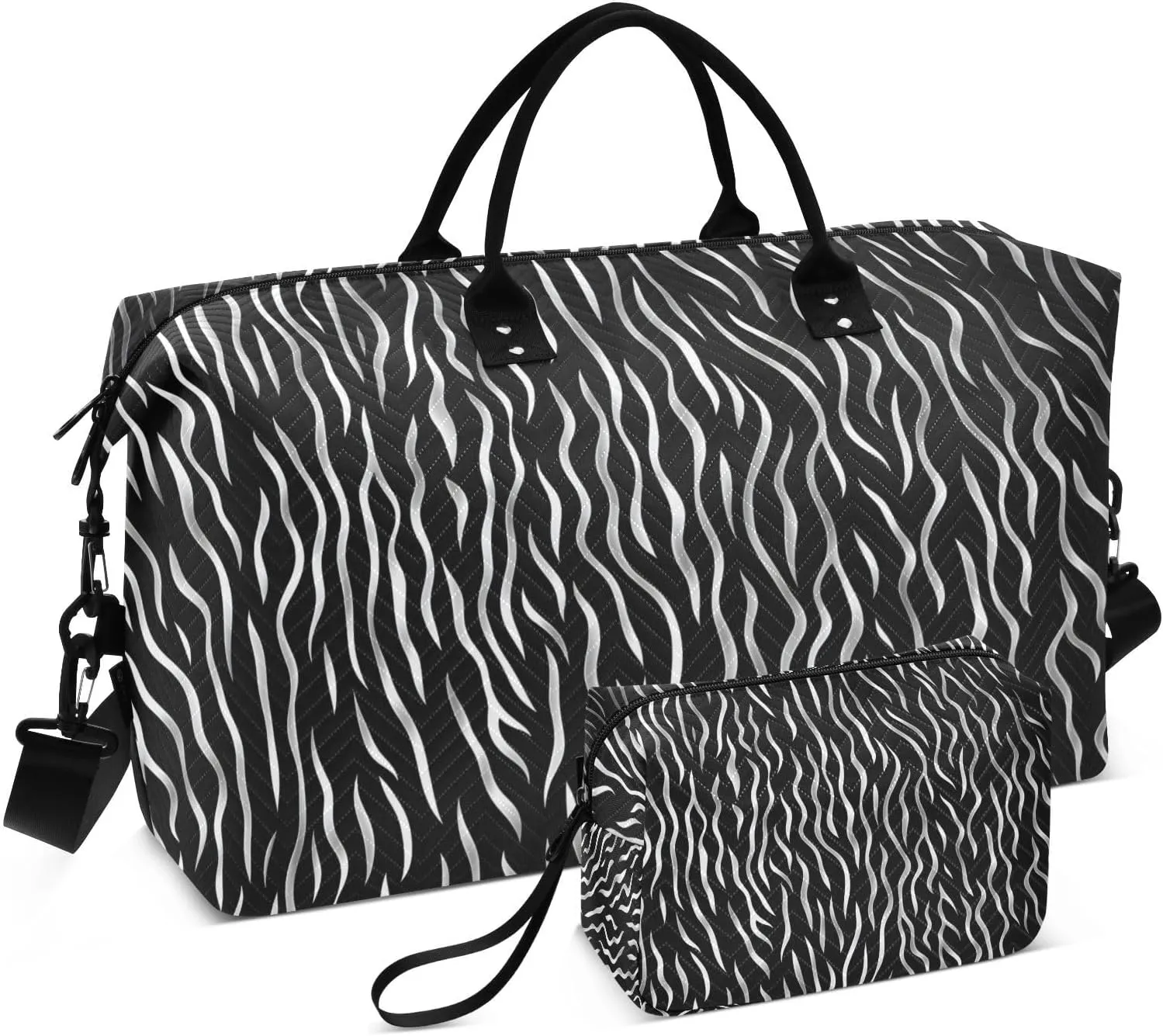 CEBUGI Fur Animal Print Quilted Duffle Bag for Women Large Carry On Travel Weekend Bag Hospital Bags for Labor and Delivery